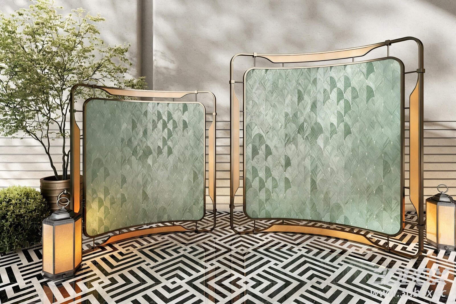 Modern Arched Metal and Glass Room Divider 3D model - thumbnail 1