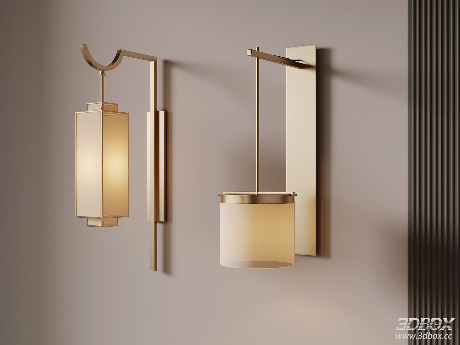 Chinese - style Wall Lights 3D model - front view