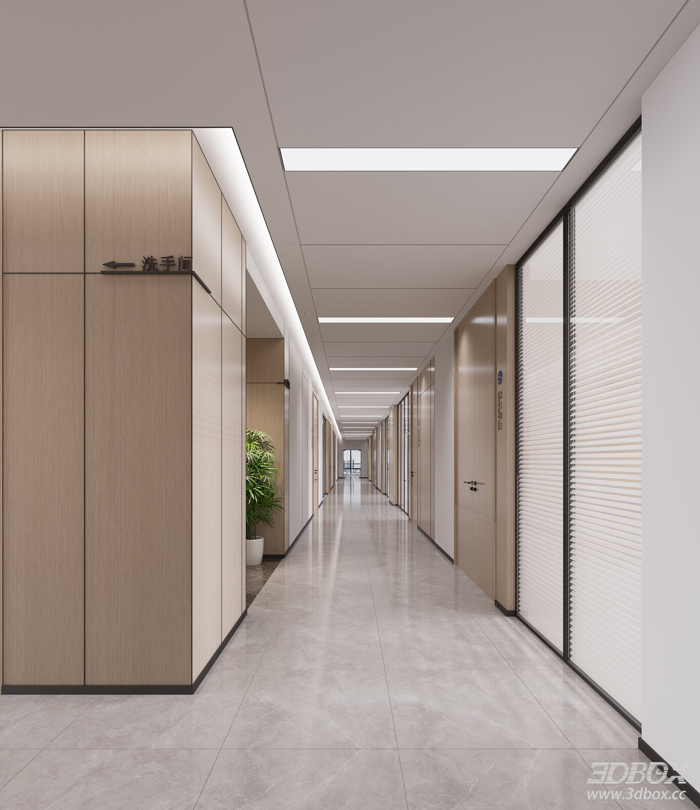 Modern Office Hallway 3D model - front view