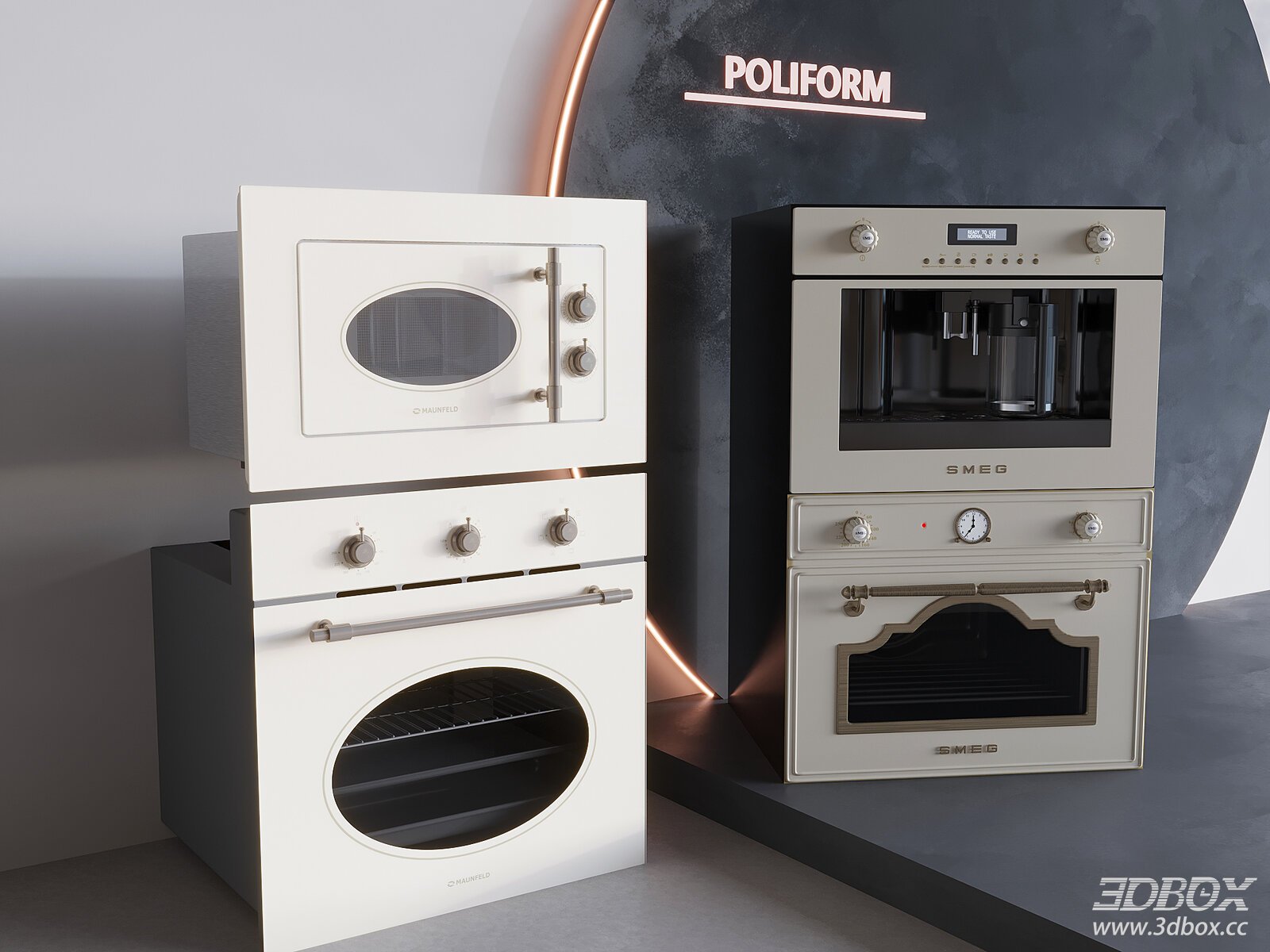 Retro Built - in Ovens and Microwave 3D model - thumbnail 1