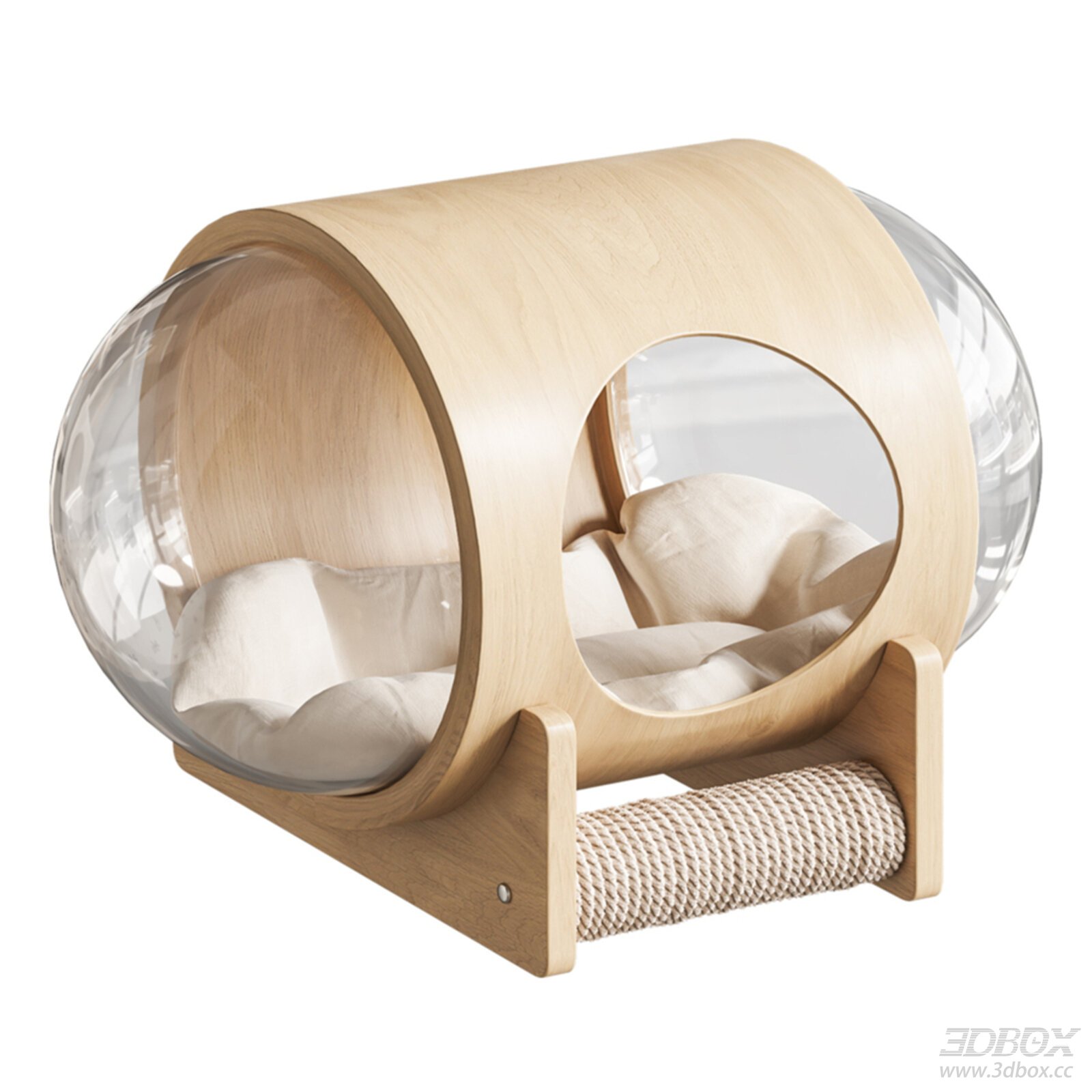Modern Wooden Cat Bed with Glass Dome 3D model - thumbnail 1