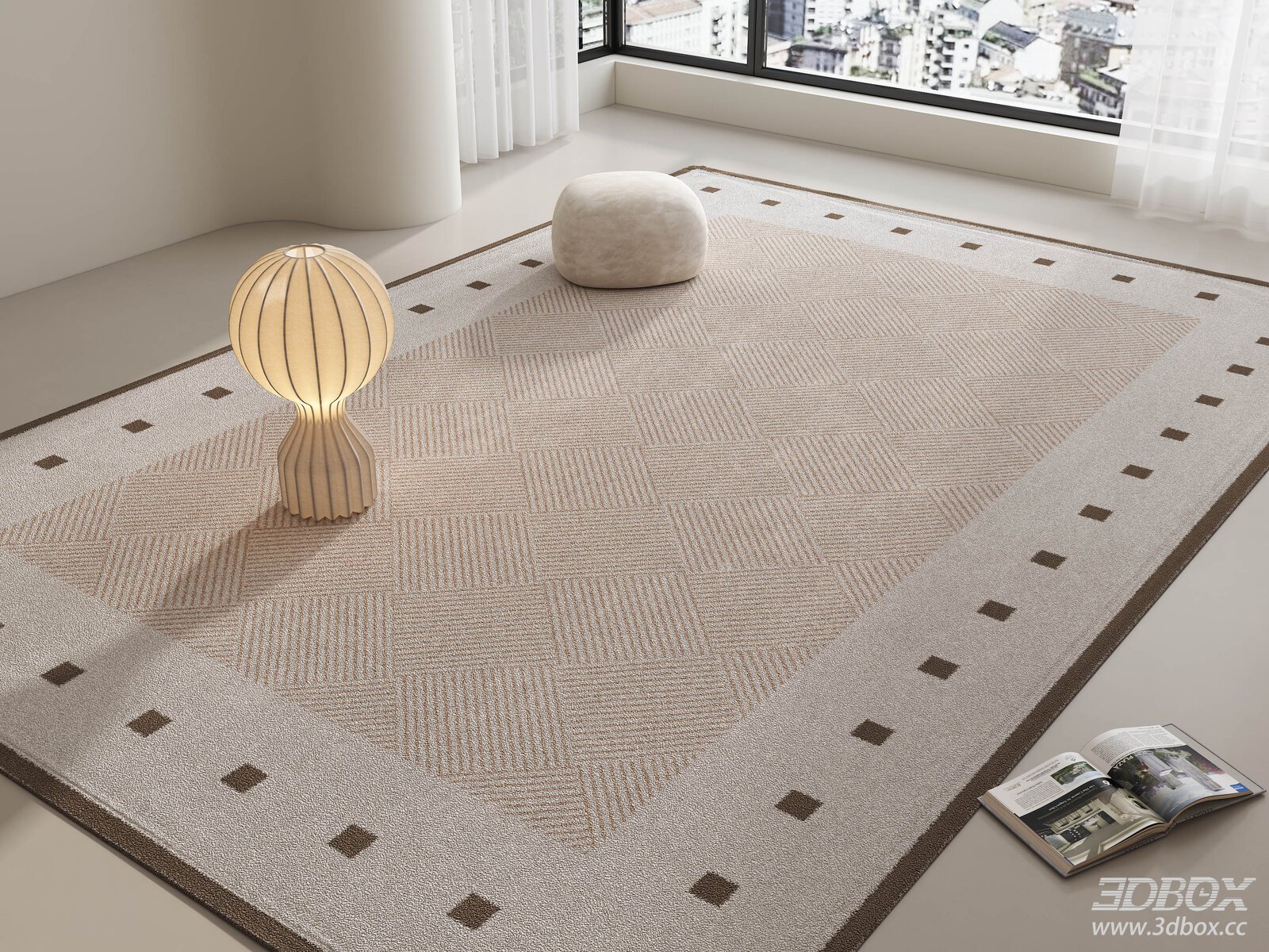 Minimalist Living Room Carpet with Floor Lamp 3D model - front view