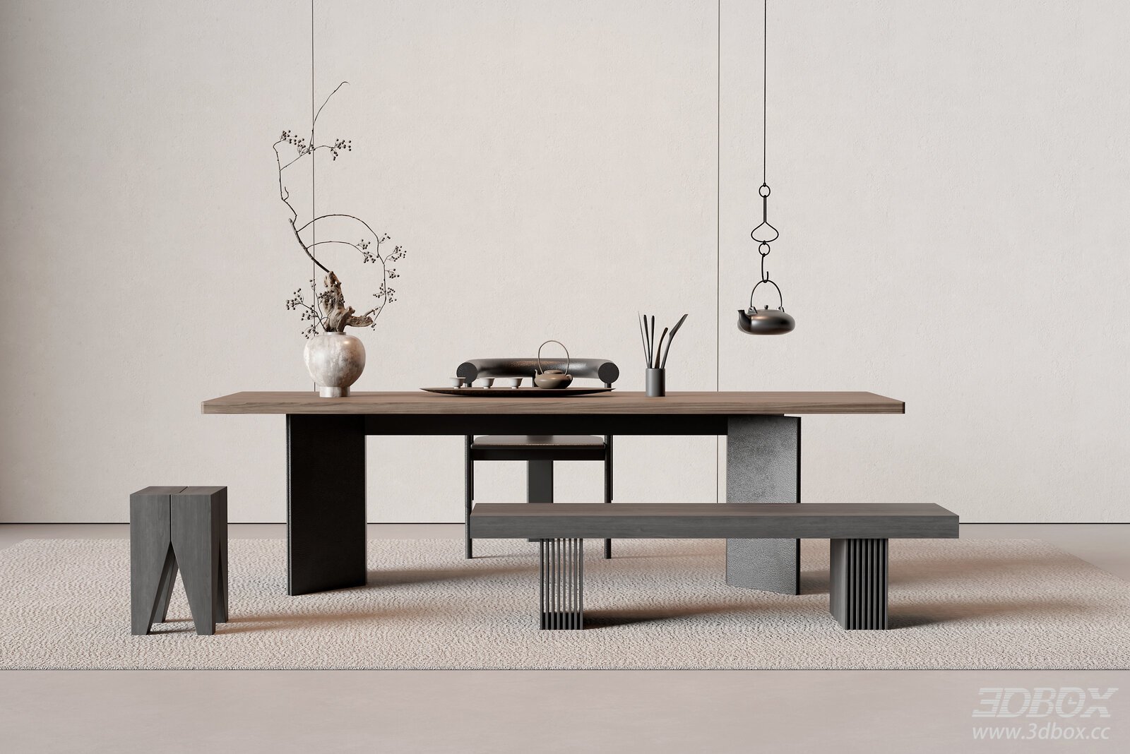 Modern Tea Table and Chair Set 3D model - front view