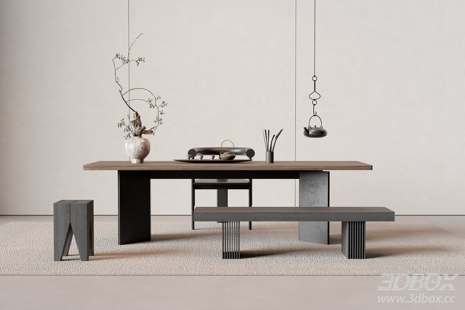 Modern Tea Table and Chair Set 3D model - thumbnail 1