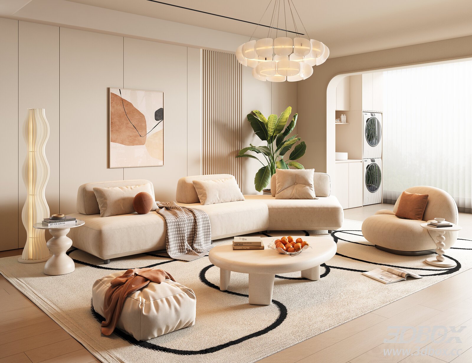 Modern Cream - style Living Room 3D model - thumbnail 1