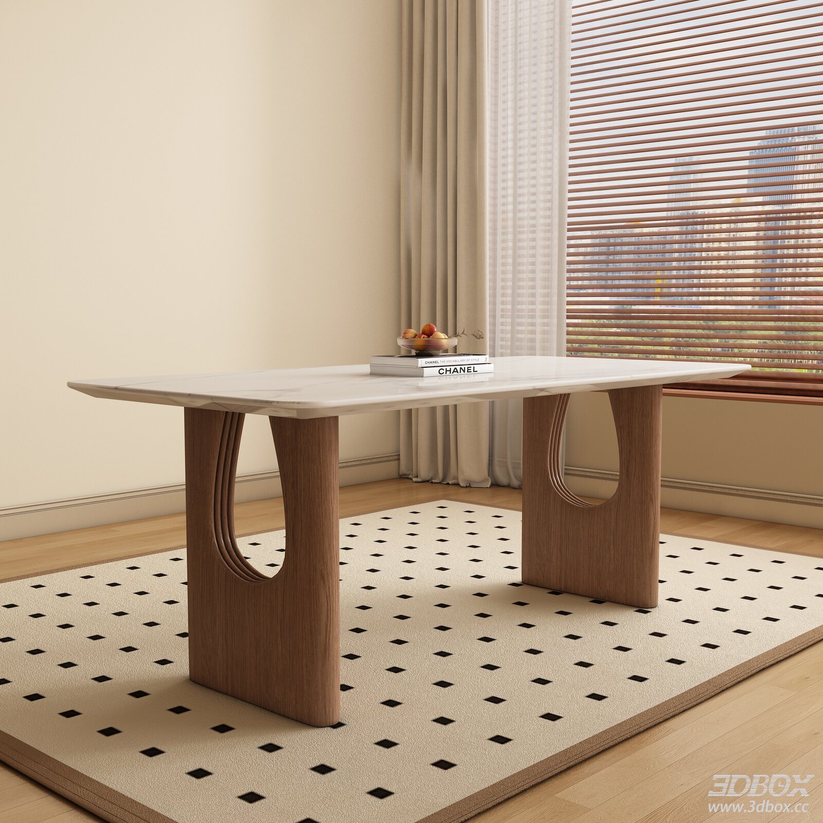 Modern Rectangular Dining Table 3D model - front view