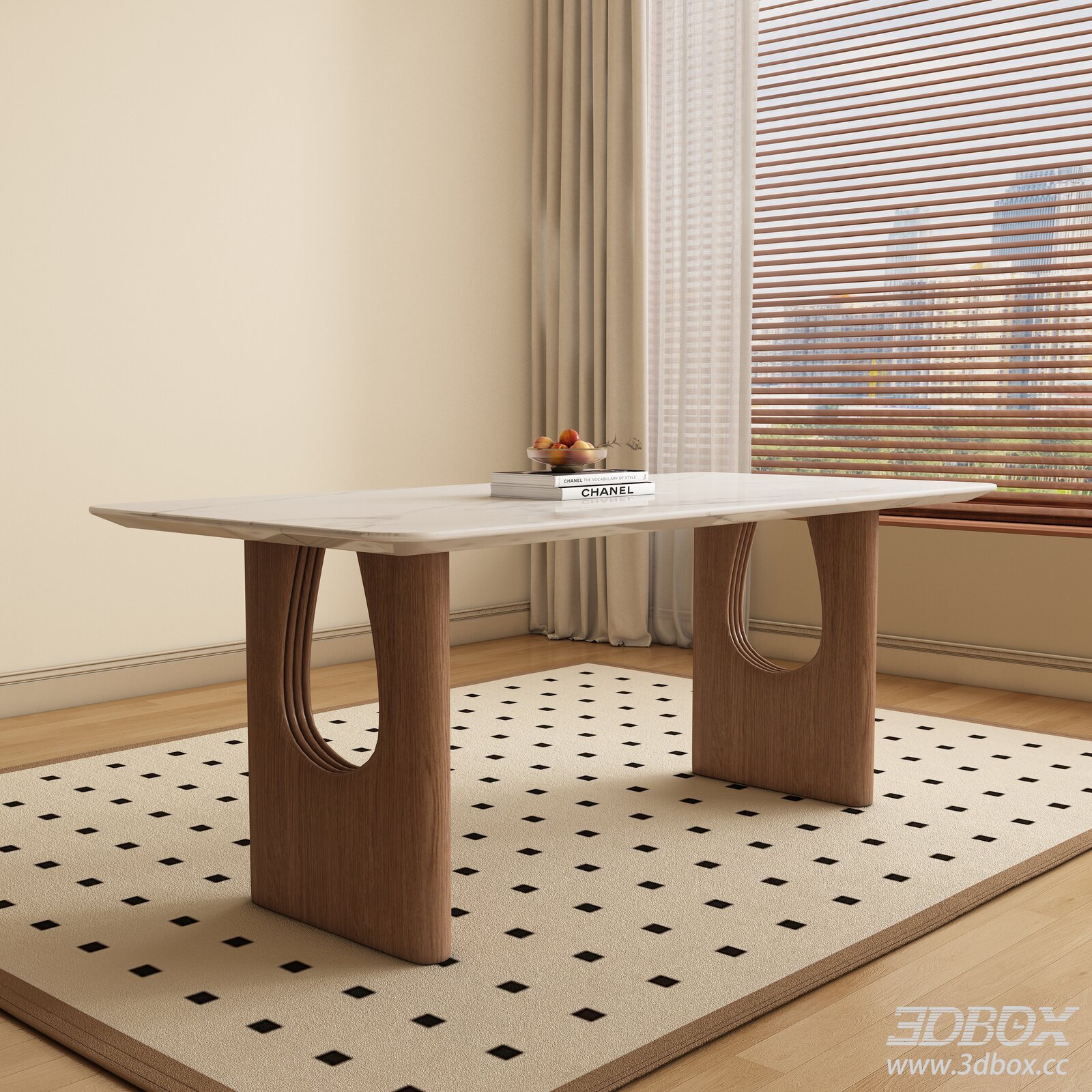 Modern Rectangular Dining Table 3D model - thumbnail 1