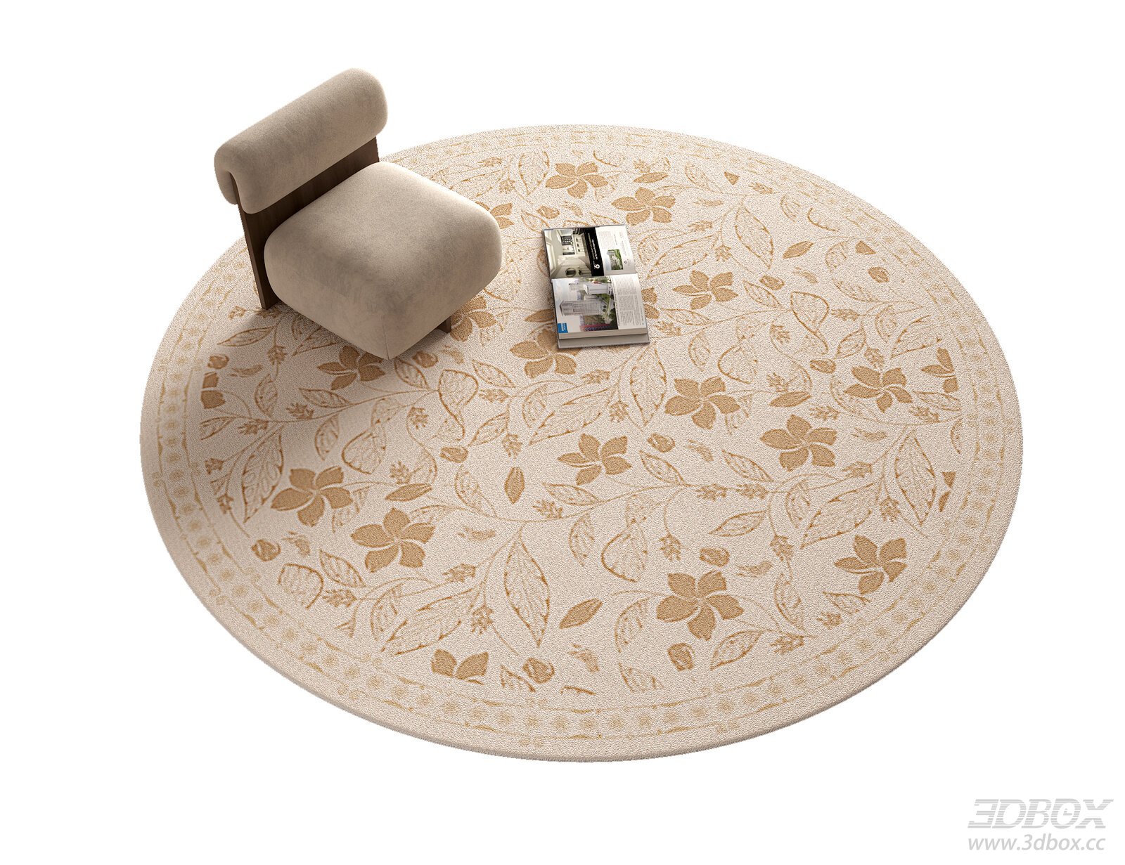 French - style Round Carpet with Floral Patterns 3D model - front view
