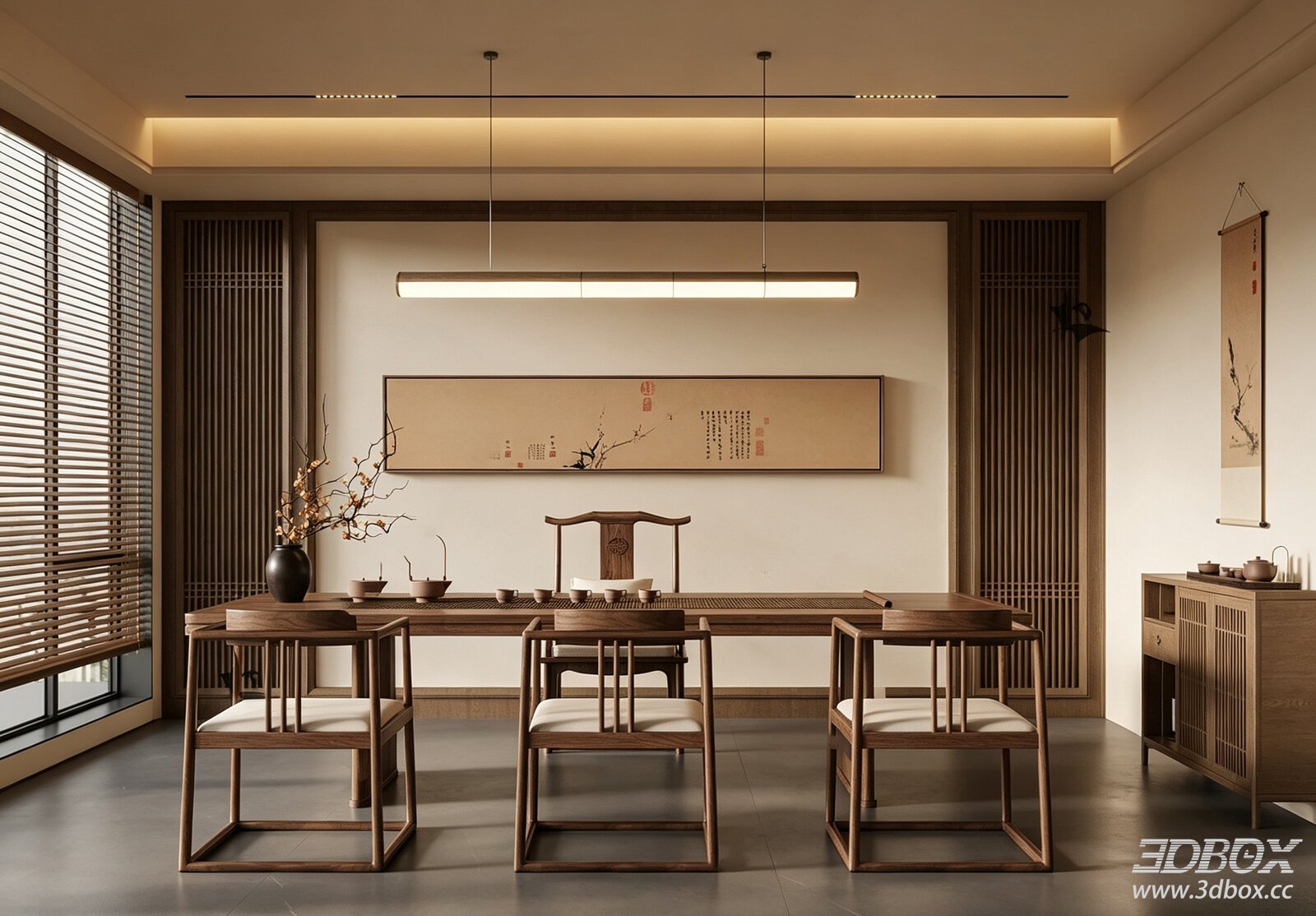 Modern Chinese - style Tea Room 3D model - thumbnail 1