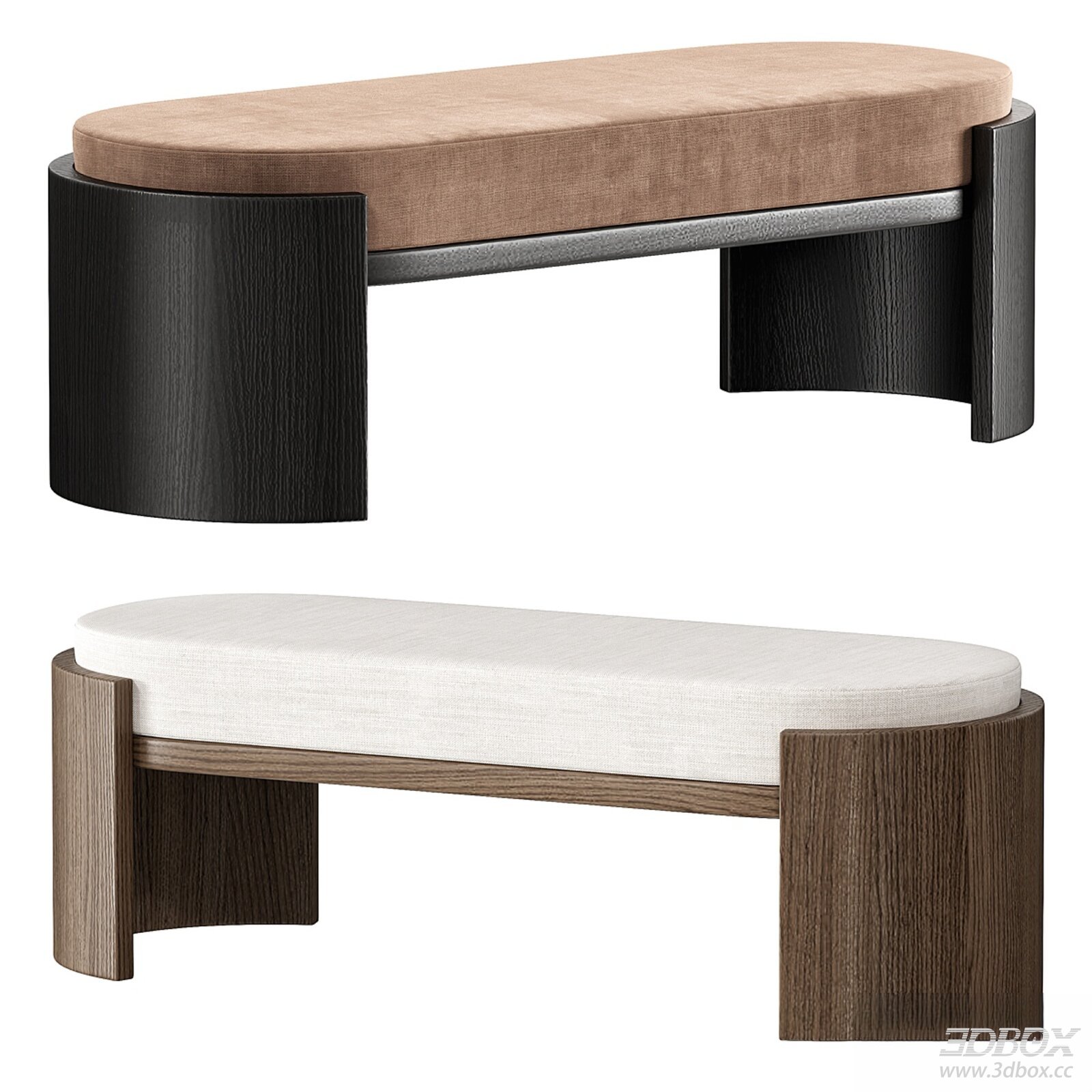 Contemporary Upholstered Bench 3D model - thumbnail 1