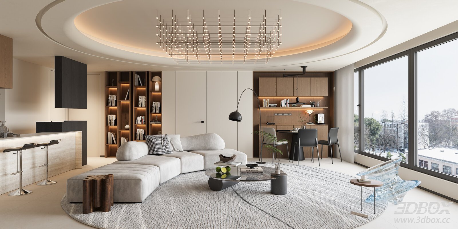 Modern Living Room with Stylish Furnishings 3D model - front view