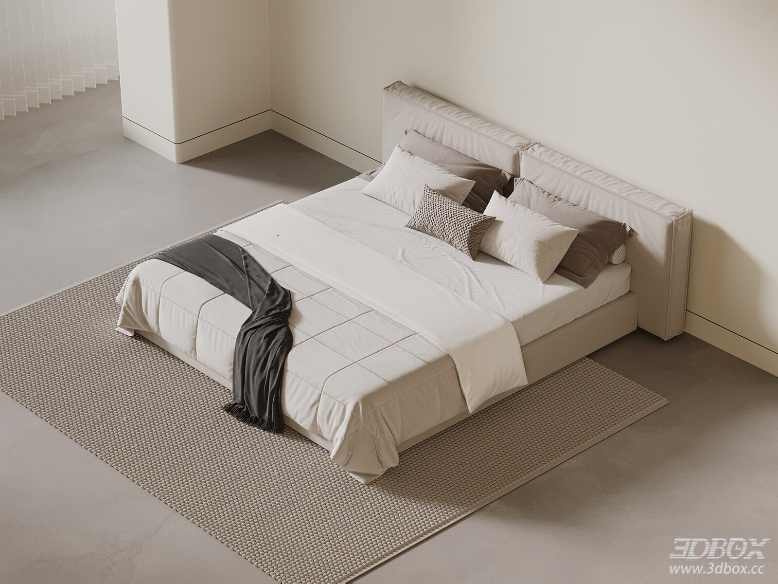 Modern Double Bed 3D model - thumbnail 1