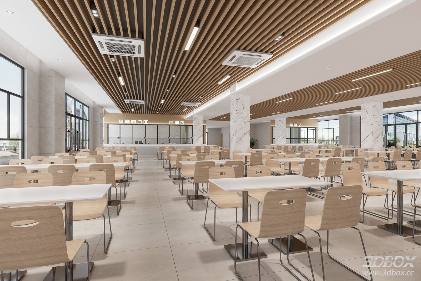 Modern Canteen Interior 3D model - front view