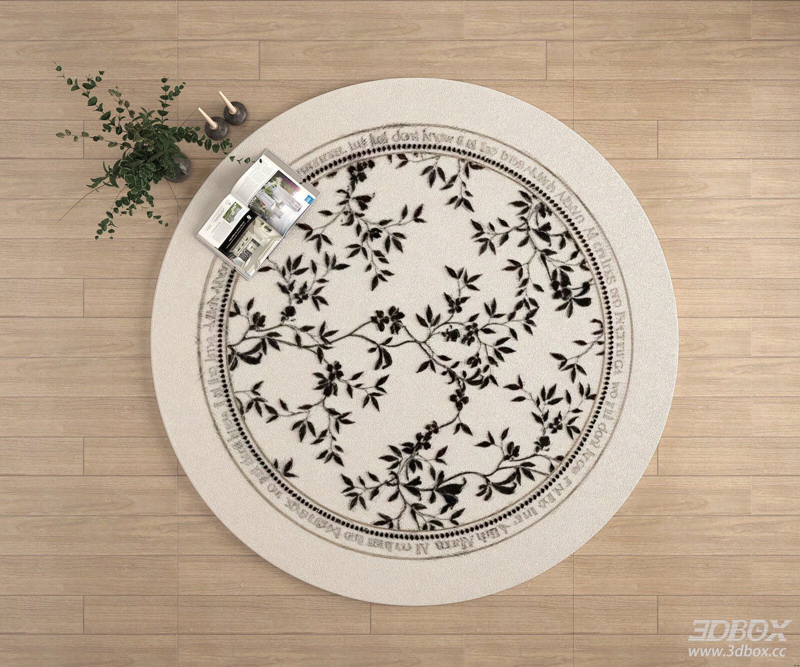 French Retro Round Carpet with Floral Pattern 3D model - front view