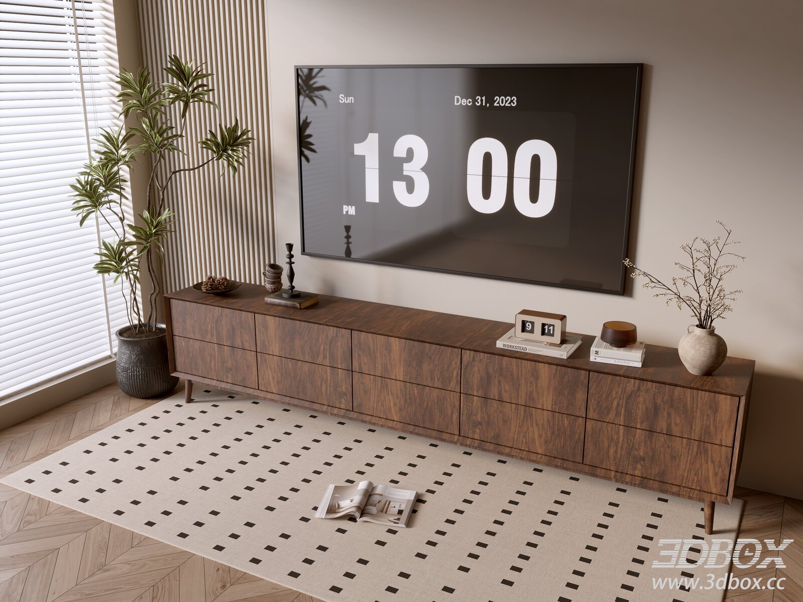 Wabi - Sabi Mid - Century TV Cabinet 3D model - thumbnail 1