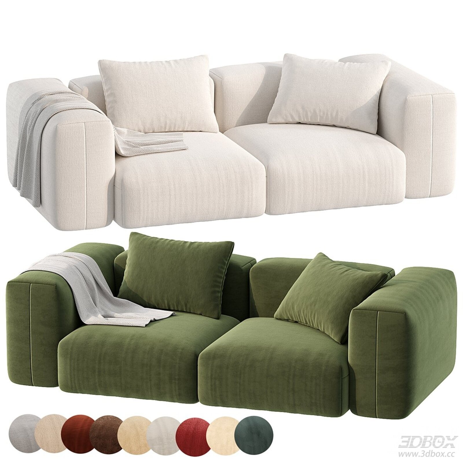 Modern Fabric and Leather Sofa Set 3D model - front view