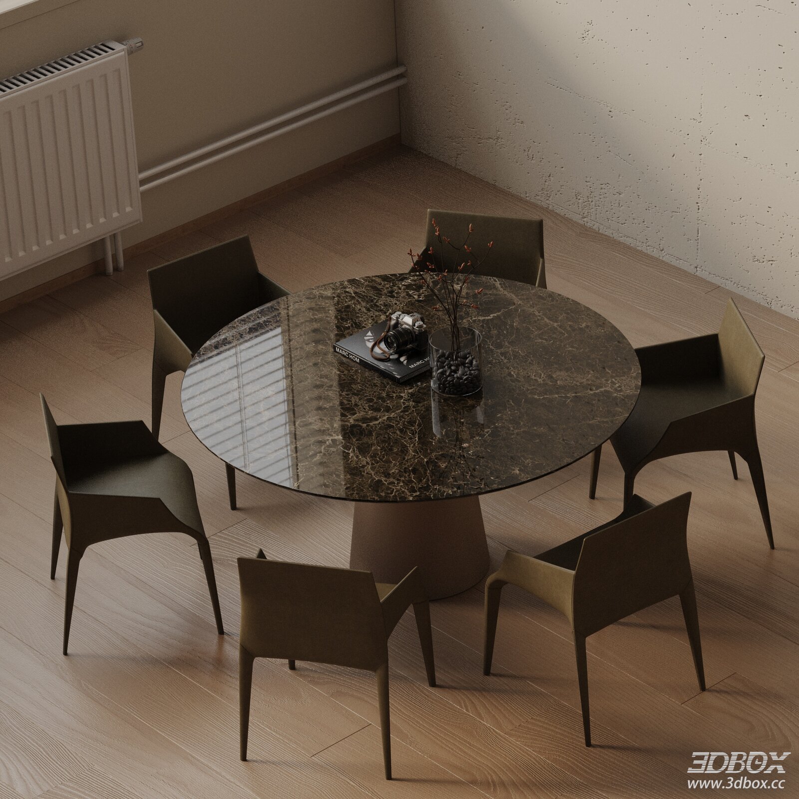 Modern Round Dining Table and Chairs 3D model - thumbnail 1