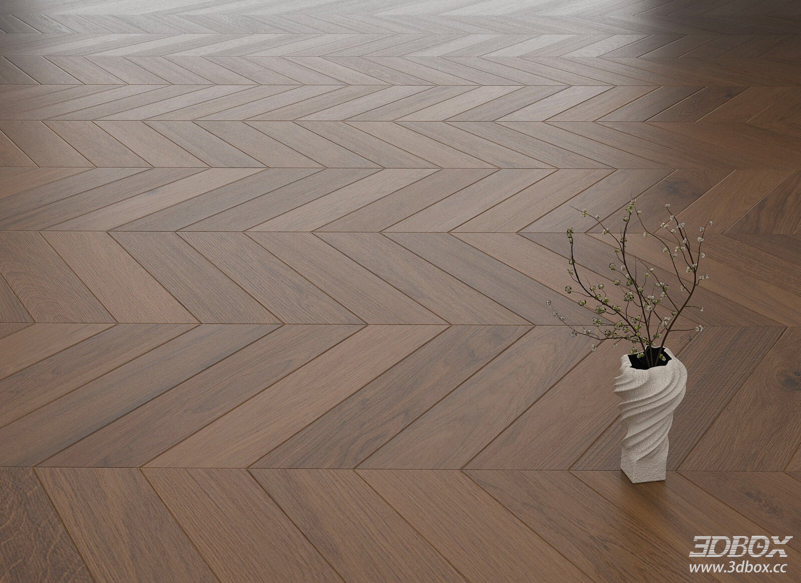 Mid - Century Modern Herringbone Wood Floor 3D model - front view