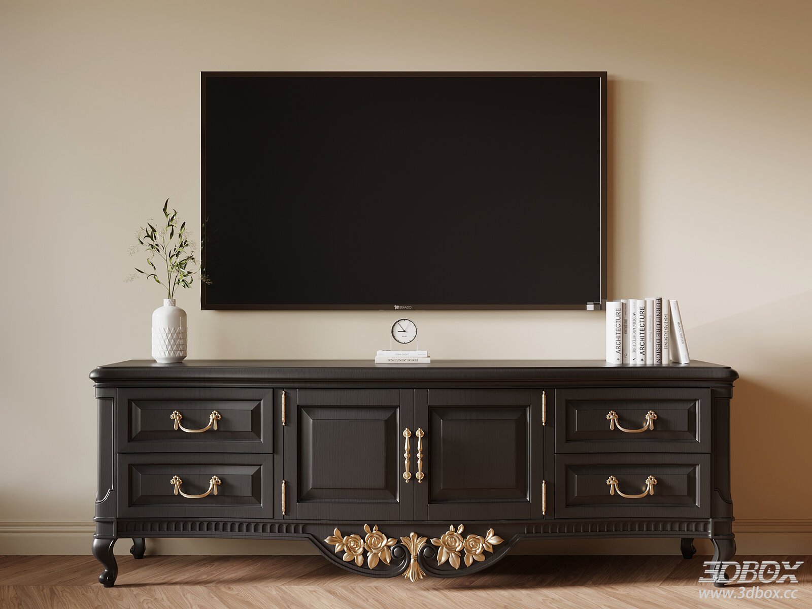 French Retro TV Cabinet 3D model - front view