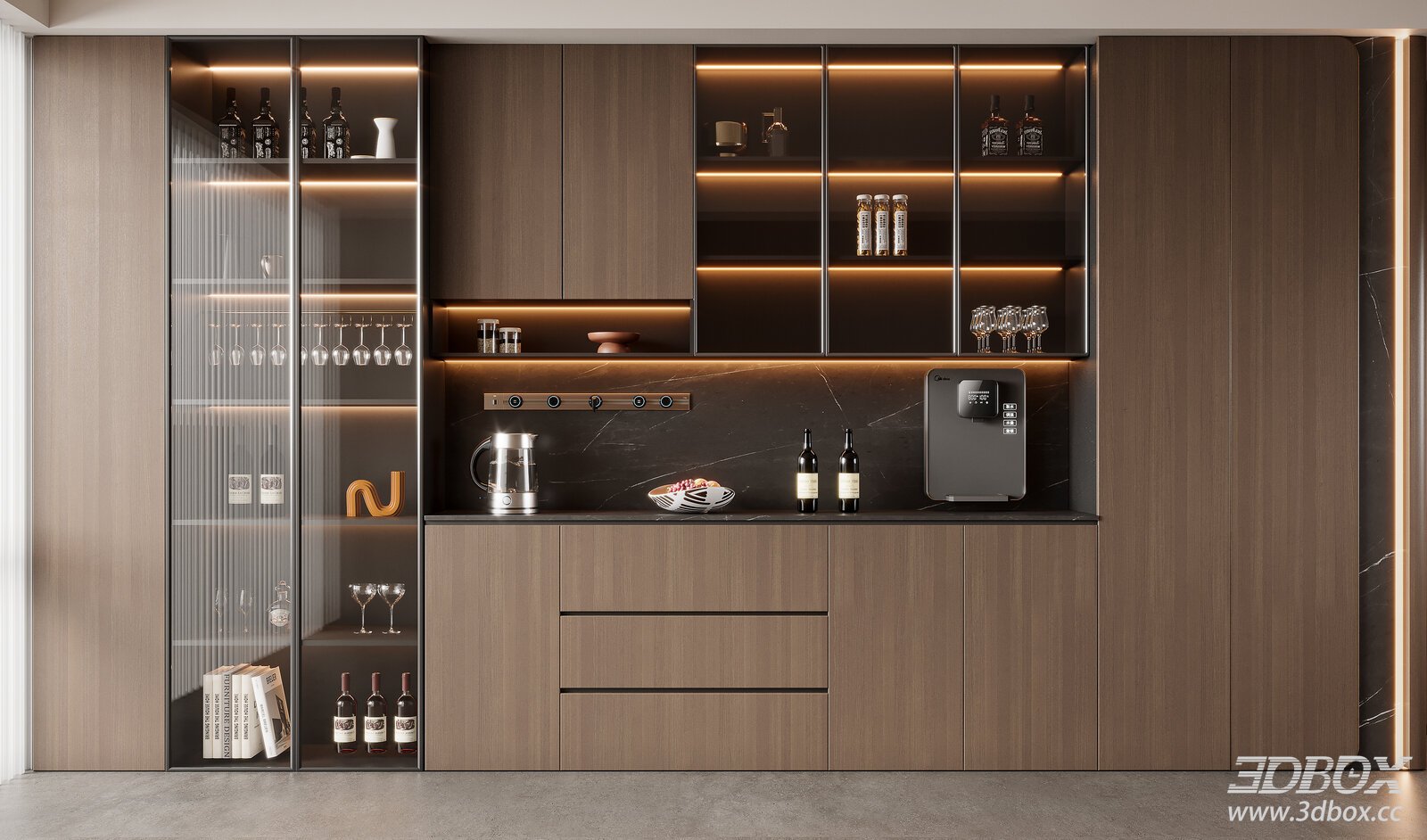 Modern Italian Glass Wine Cabinet and Sideboard 3D model - front view