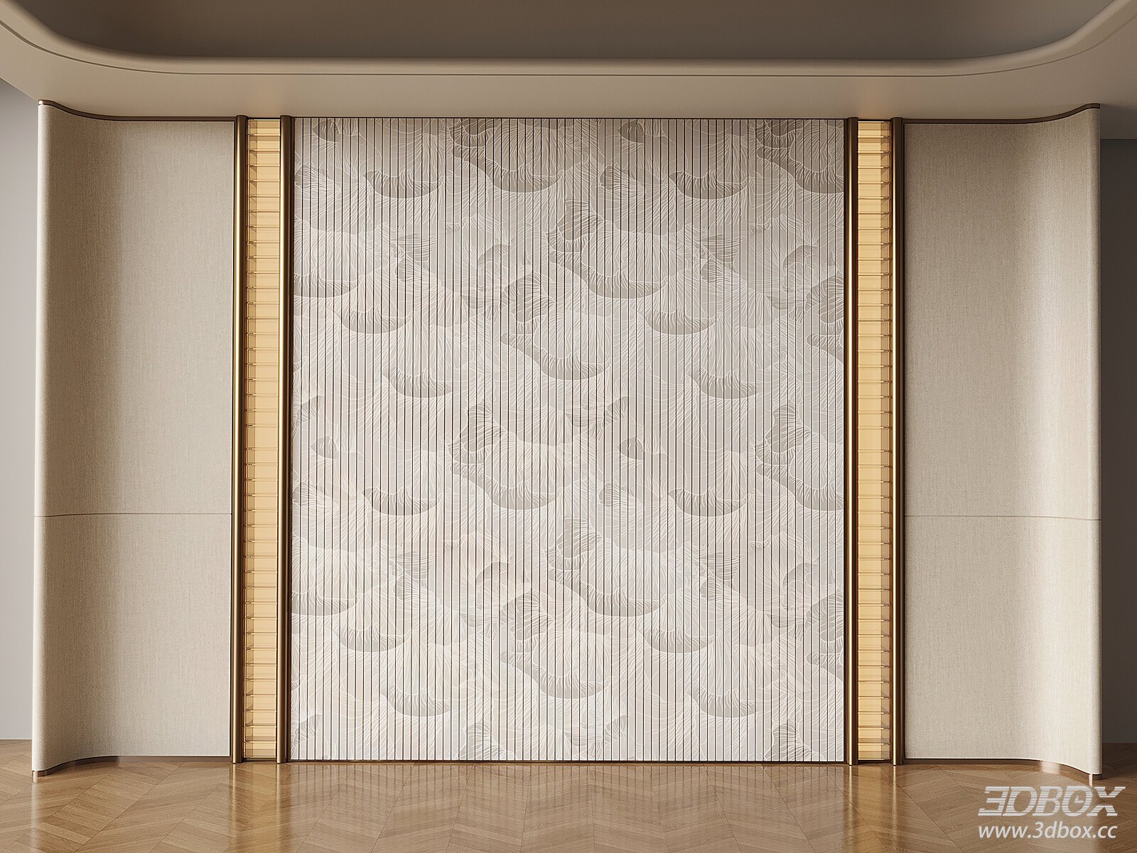 Modern Bed - head Background Wall 3D model - thumbnail 1
