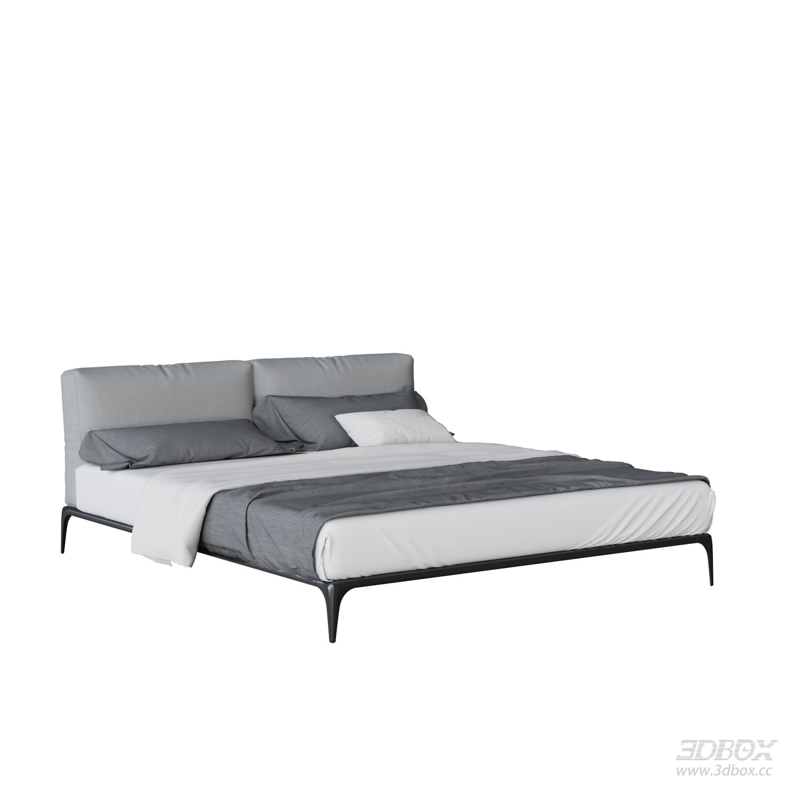 Modern Double Bed with Upholstered Headboard 3D model - front view