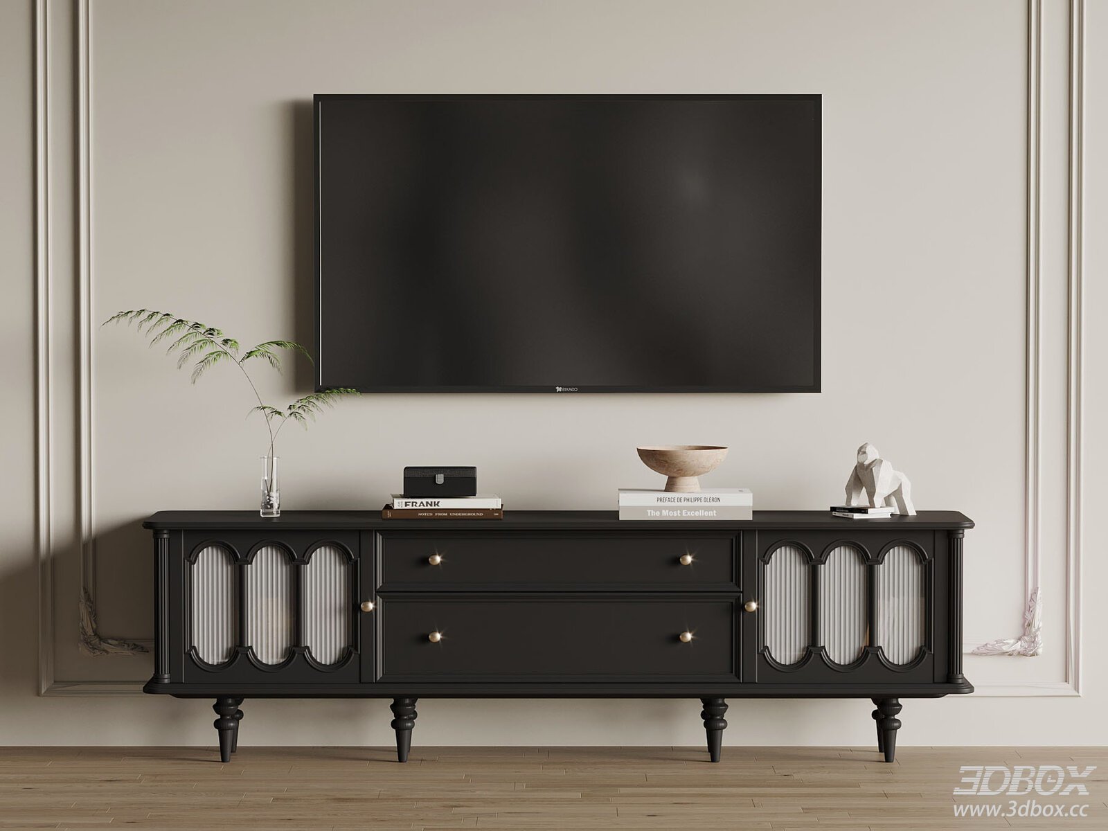 French - style TV Cabinet 3D model - thumbnail 1