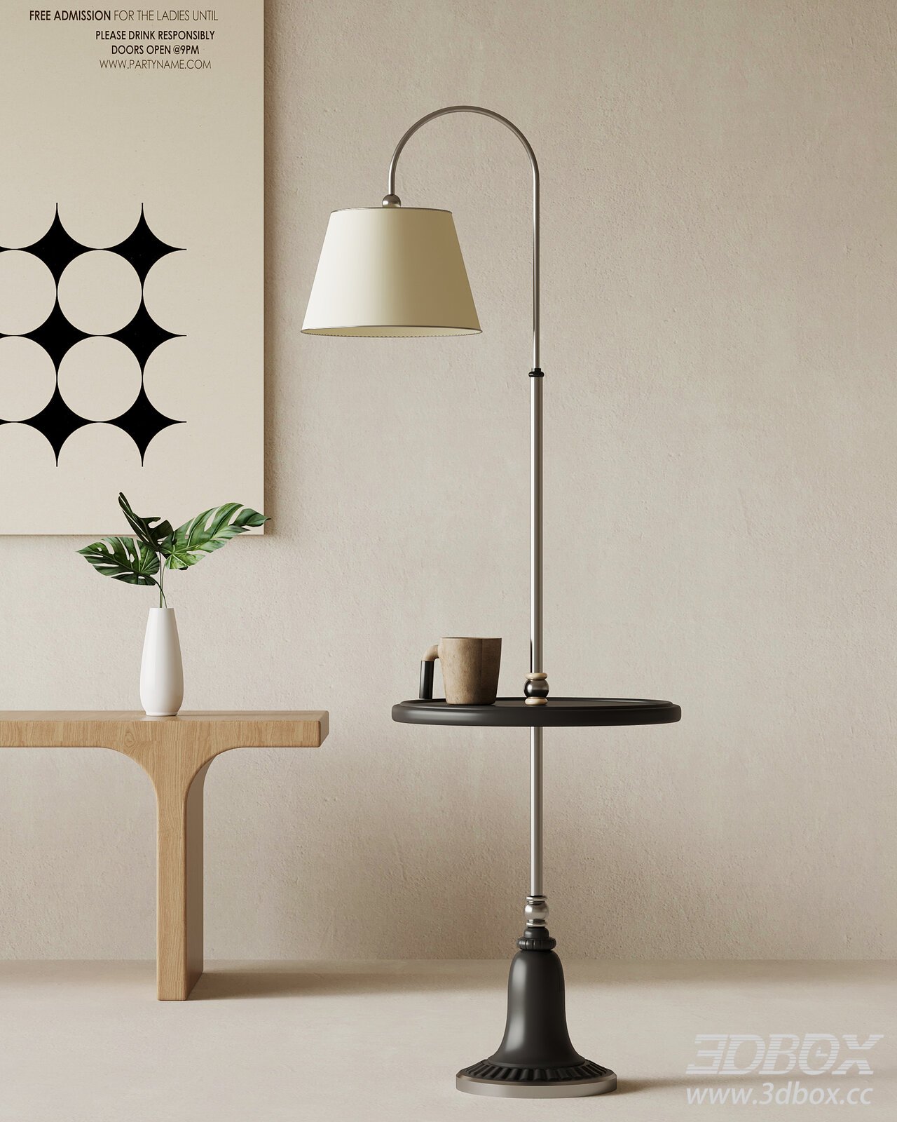 French Retro Floor Lamp with Table 3D model - thumbnail 1