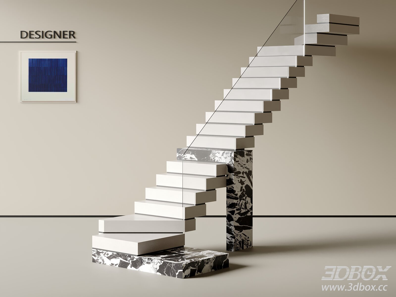Modern Staircase with Marble Elements 3D model - thumbnail 1