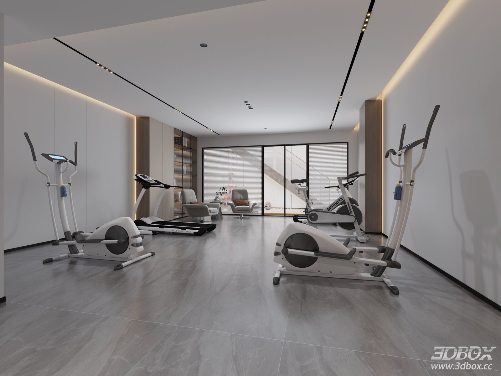 Modern Home Gym Interior 3D model - front view