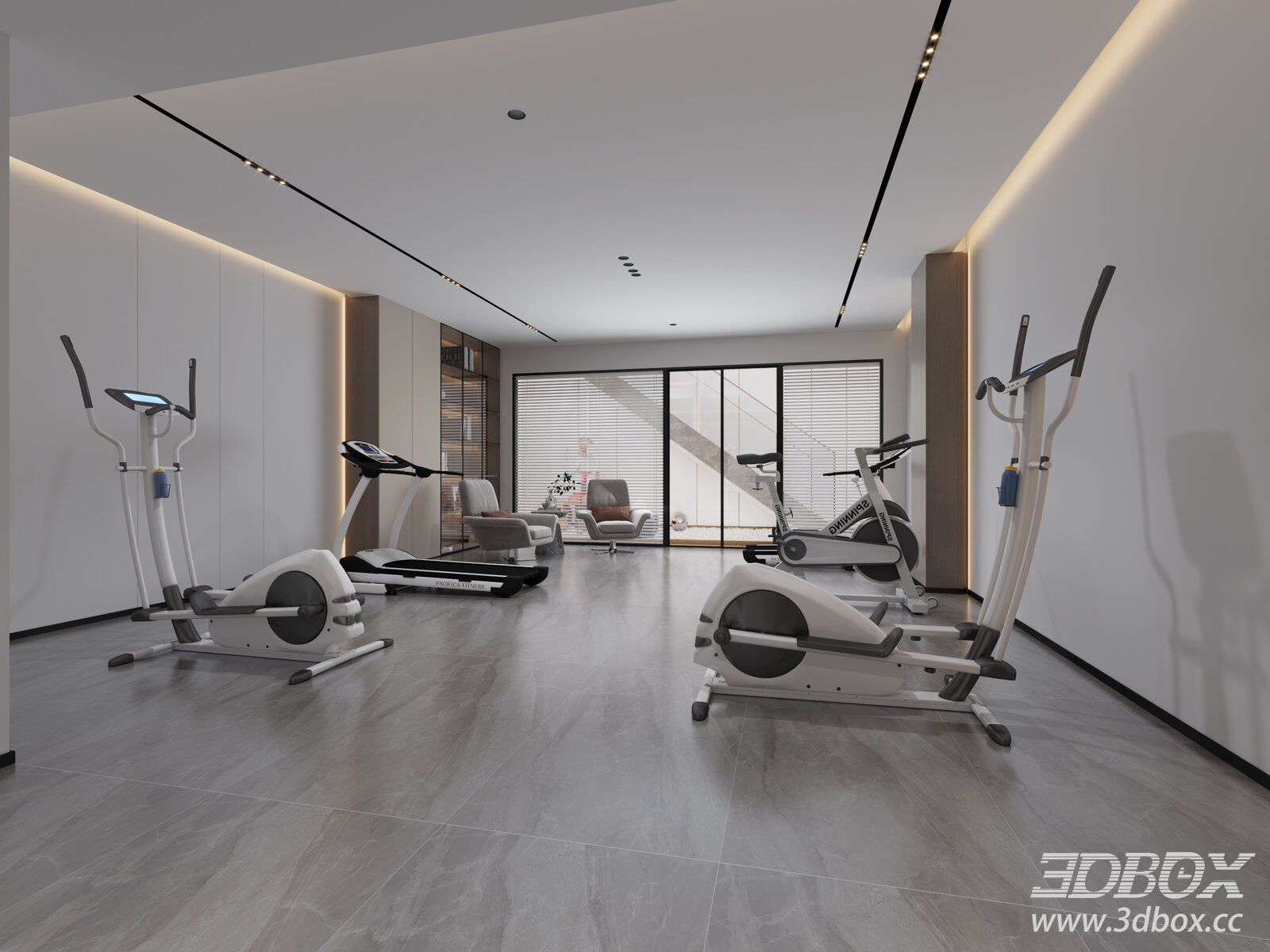 Modern Home Gym Interior 3D model - thumbnail 1