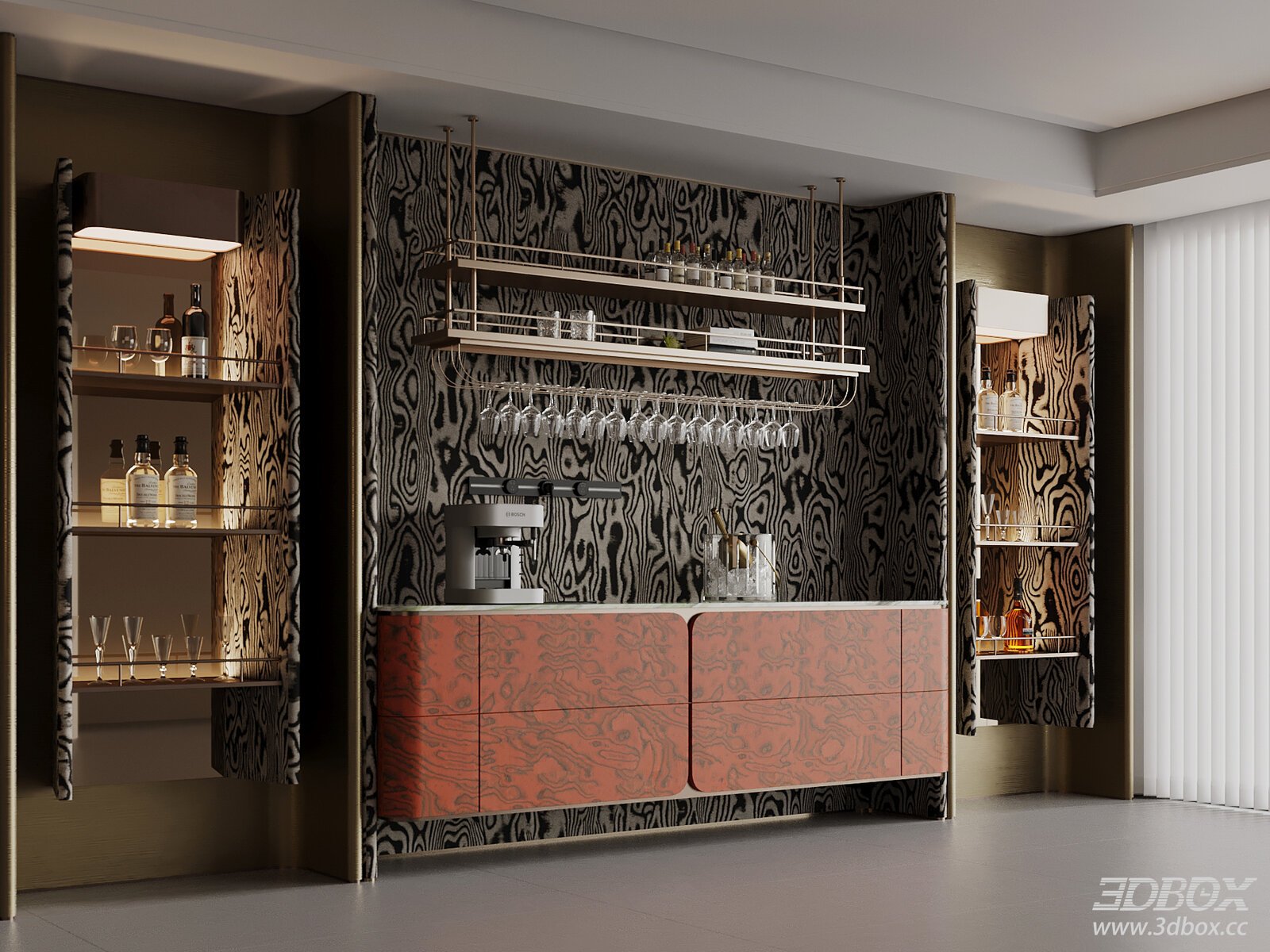 Modern Wine Cabinet and Sideboard 3D model - thumbnail 1