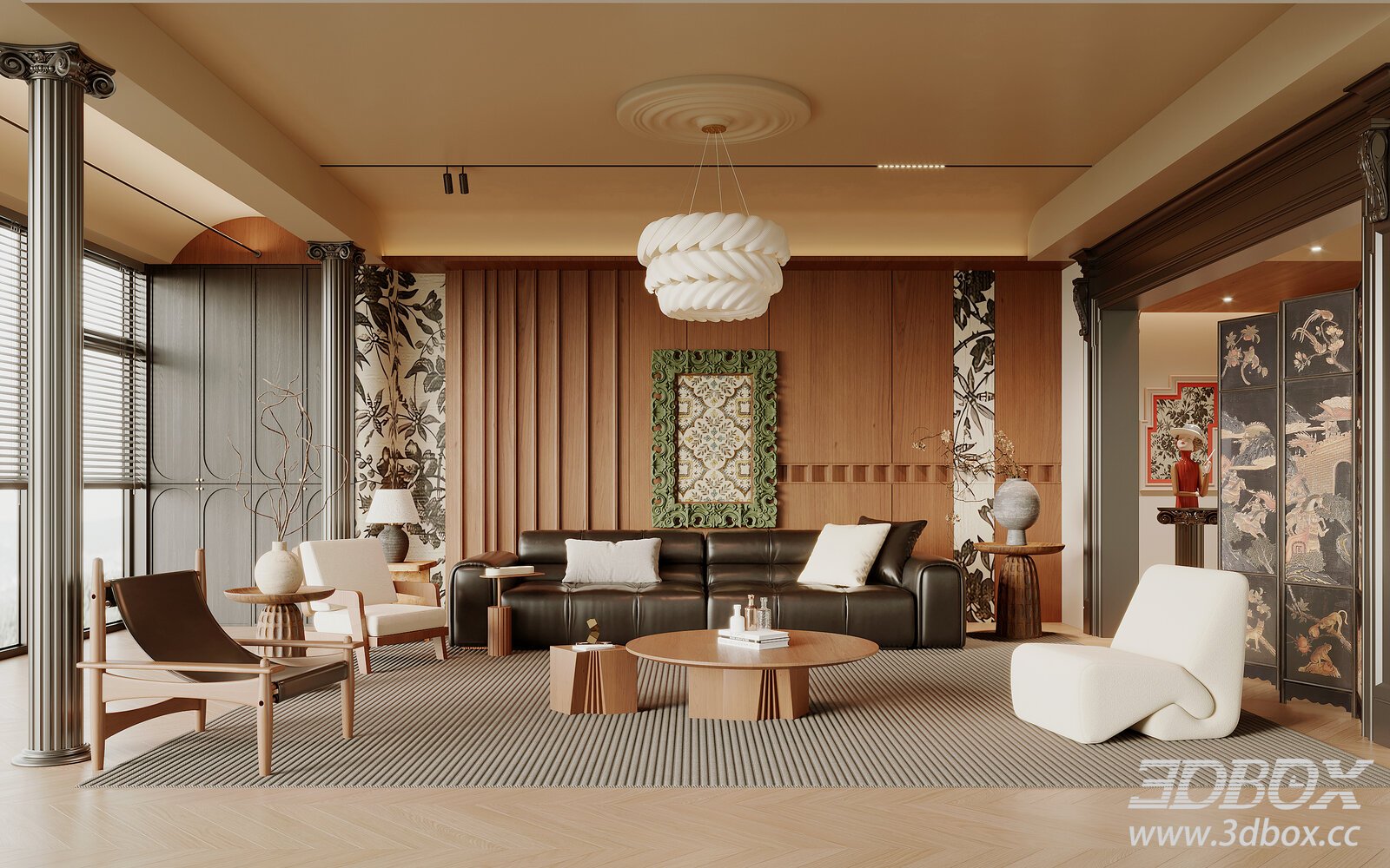 French - Chinese Vintage Living Room 3D model - thumbnail 1