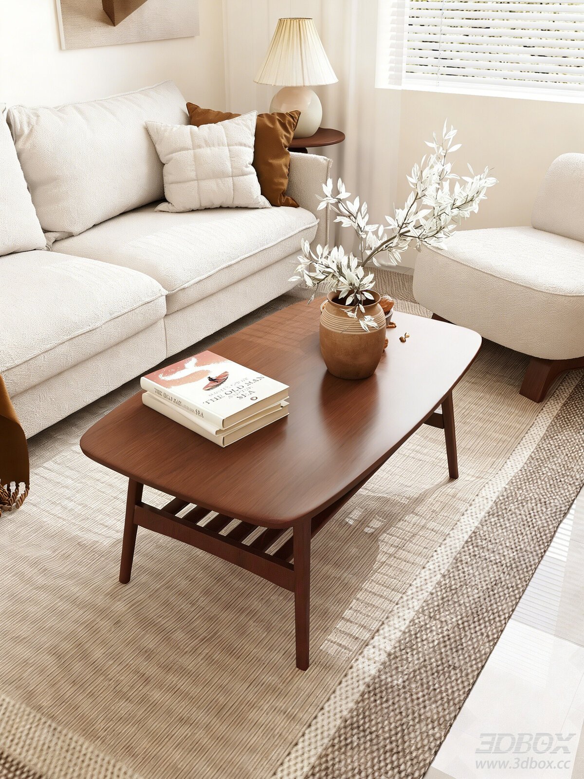 Mid - century Modern Coffee Table in Living Room 3D model - front view