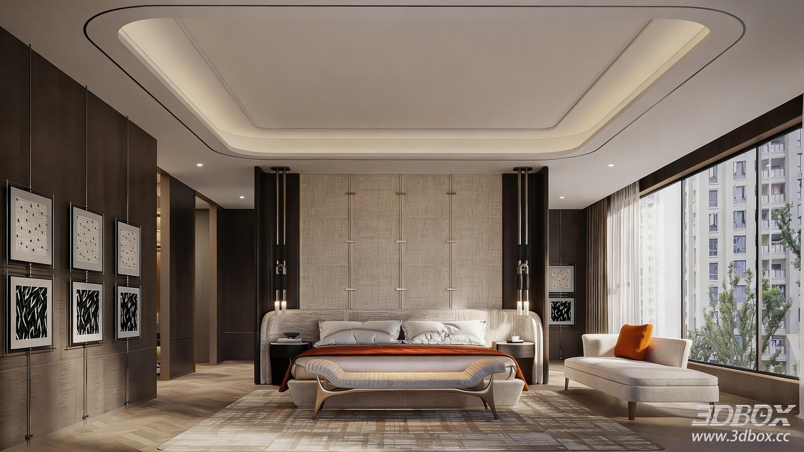 Modern Luxury Master Bedroom 3D model - front view