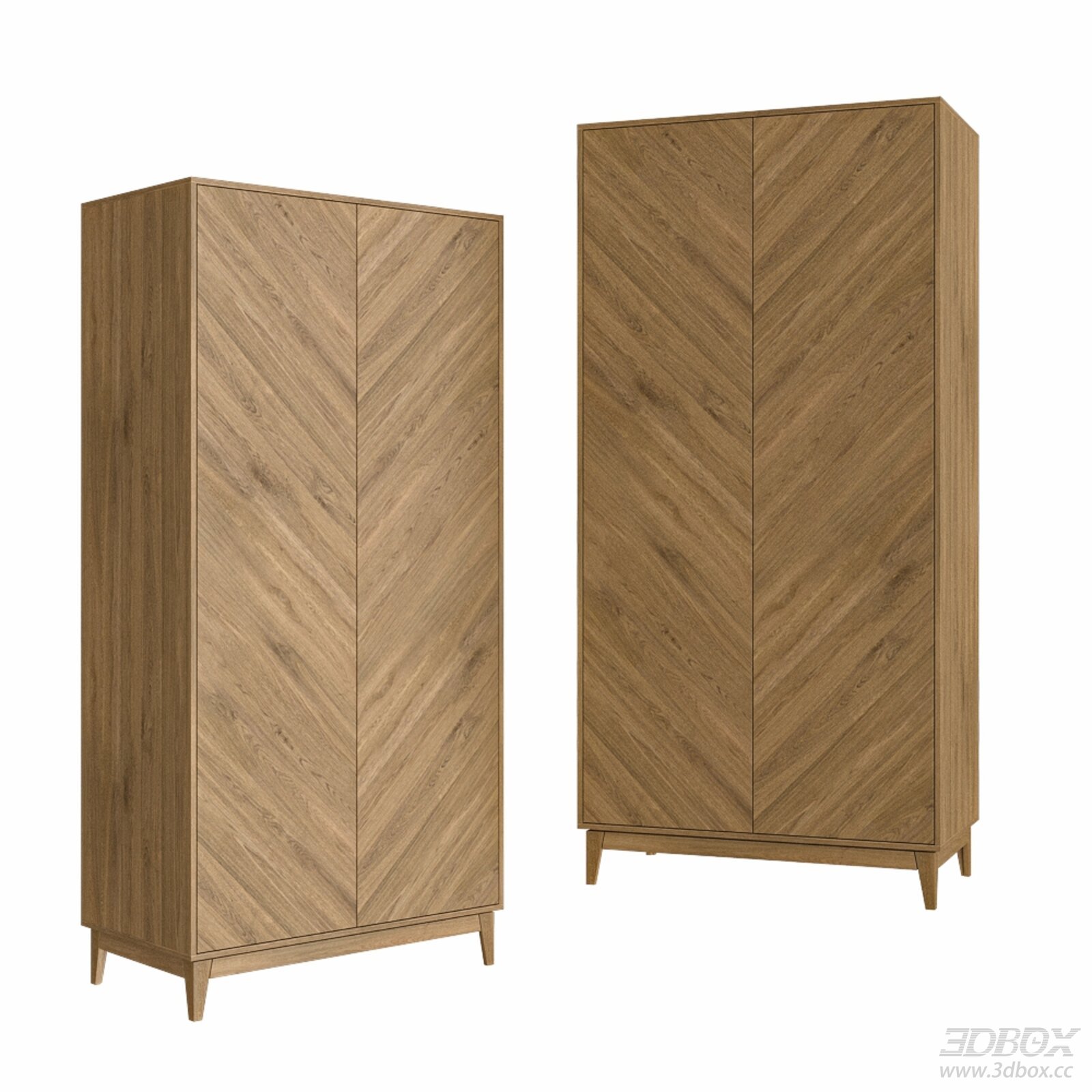 Modern Solid Wood Wardrobe 3D model - front view