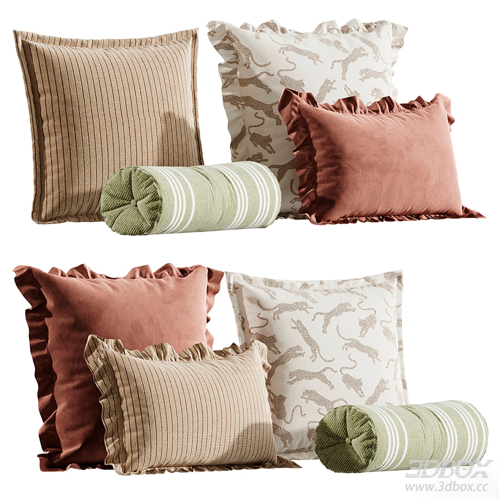 Ruffled and Patterned Pillows 3D model - thumbnail 1