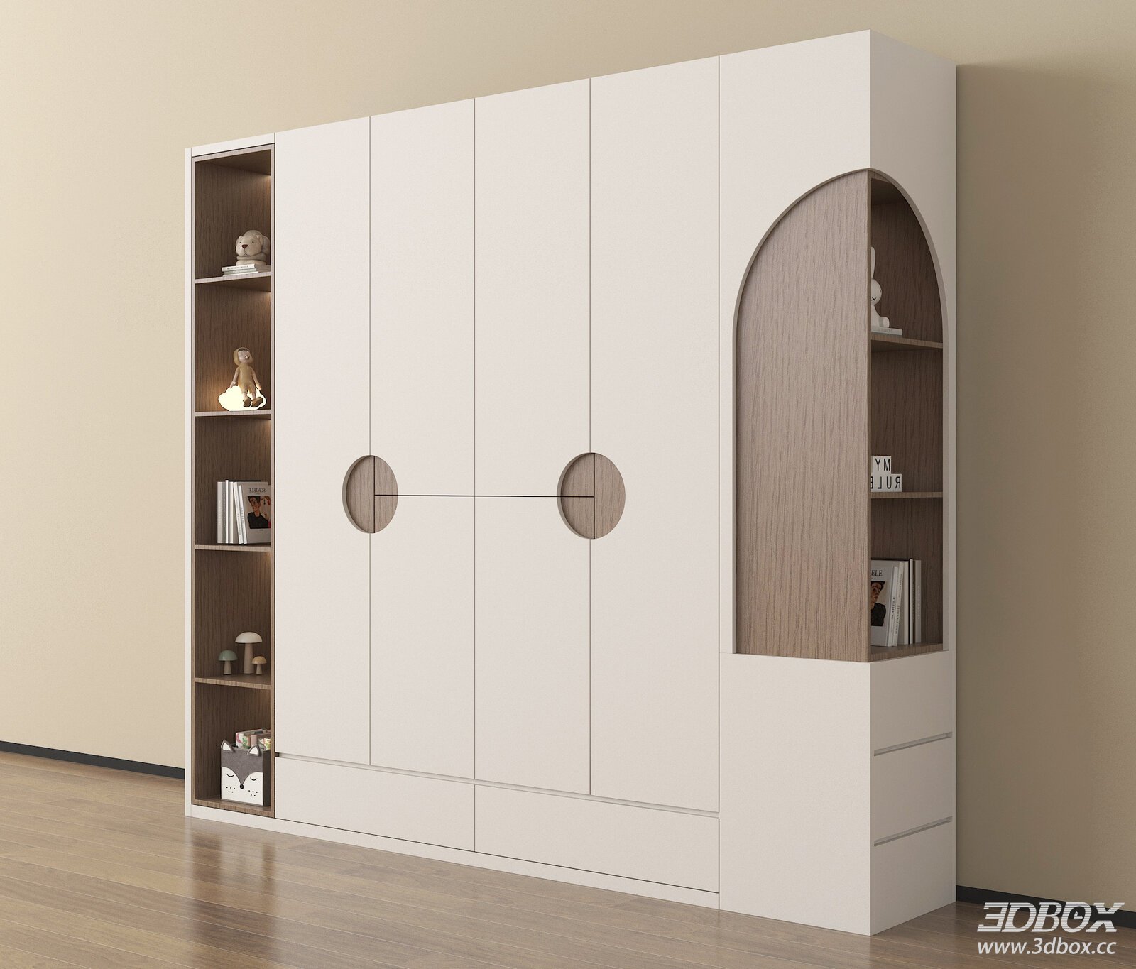 Modern Wooden Wardrobe with Arch Design 3D model - front view
