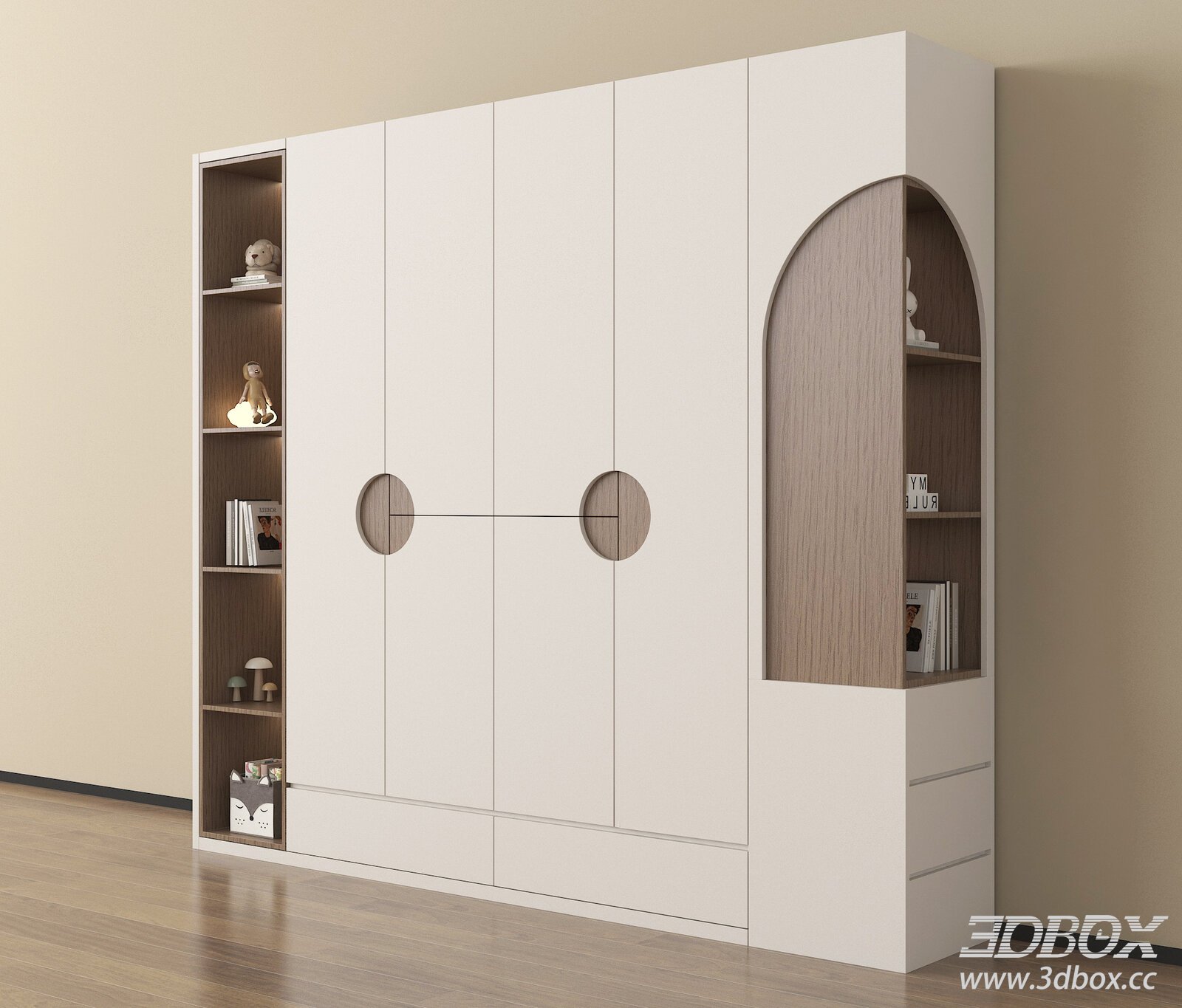 Modern Wooden Wardrobe with Arch Design 3D model - thumbnail 1