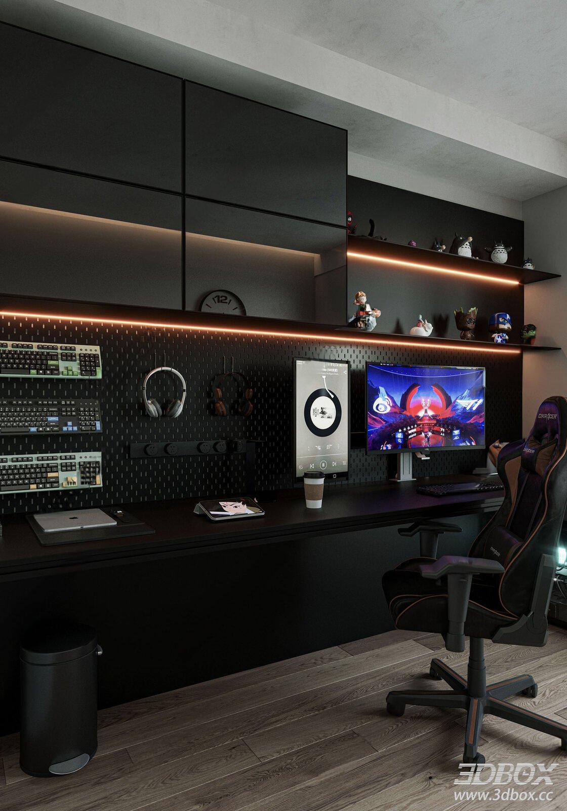 Dark - themed Gaming Room 3D model - front view