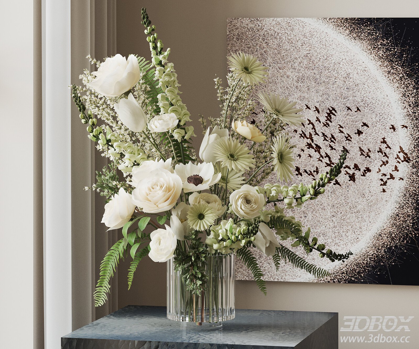 Modern Flower Arrangement in Vase 3D model - thumbnail 1