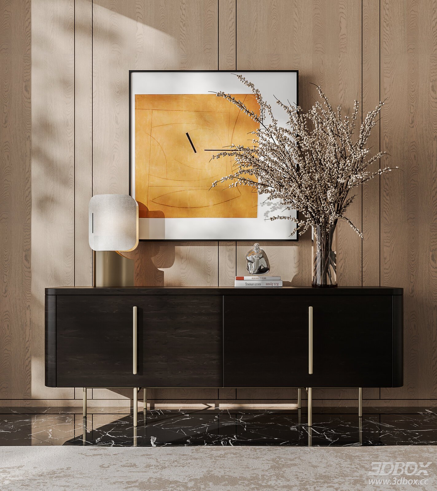 Modern Sideboard with Decorative Items 3D model - front view
