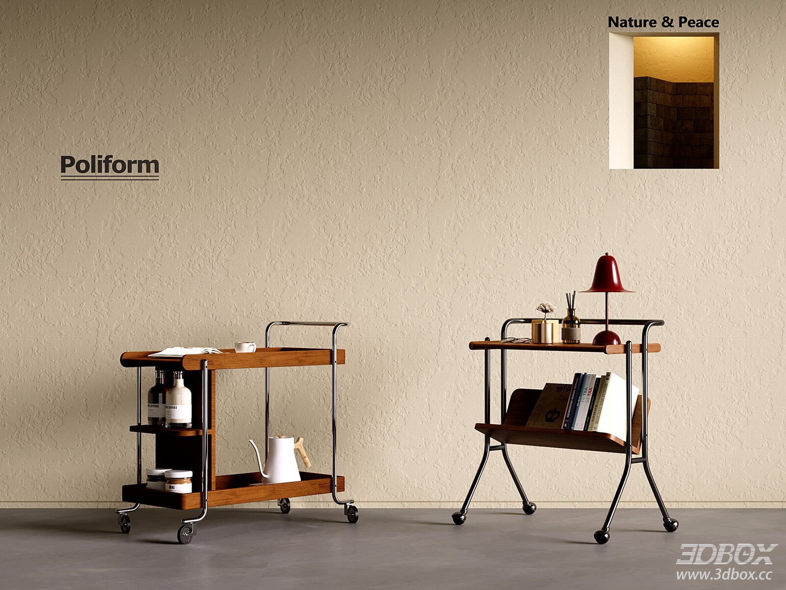 Modern and Mid - Century Mobile Side Tables 3D model - front view