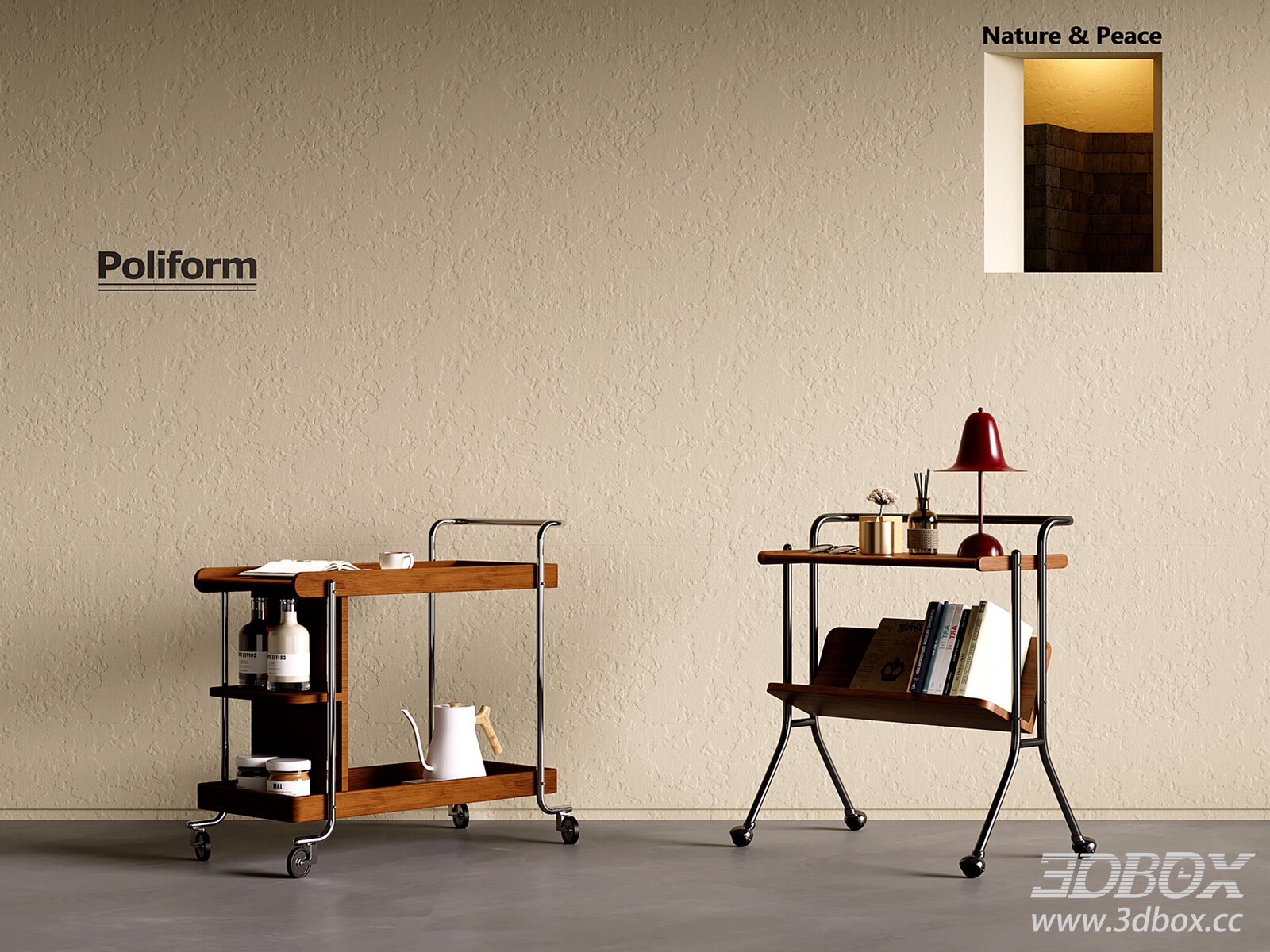 Modern and Mid - Century Mobile Side Tables 3D model - thumbnail 1
