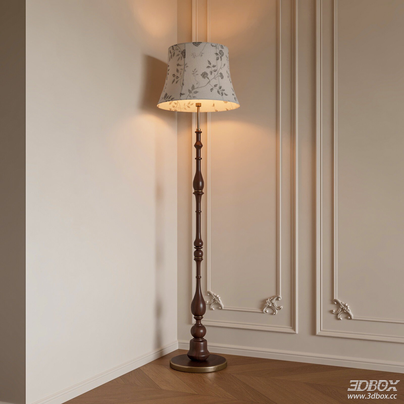Vintage Floor Lamp with Floral Shade 3D model - thumbnail 1