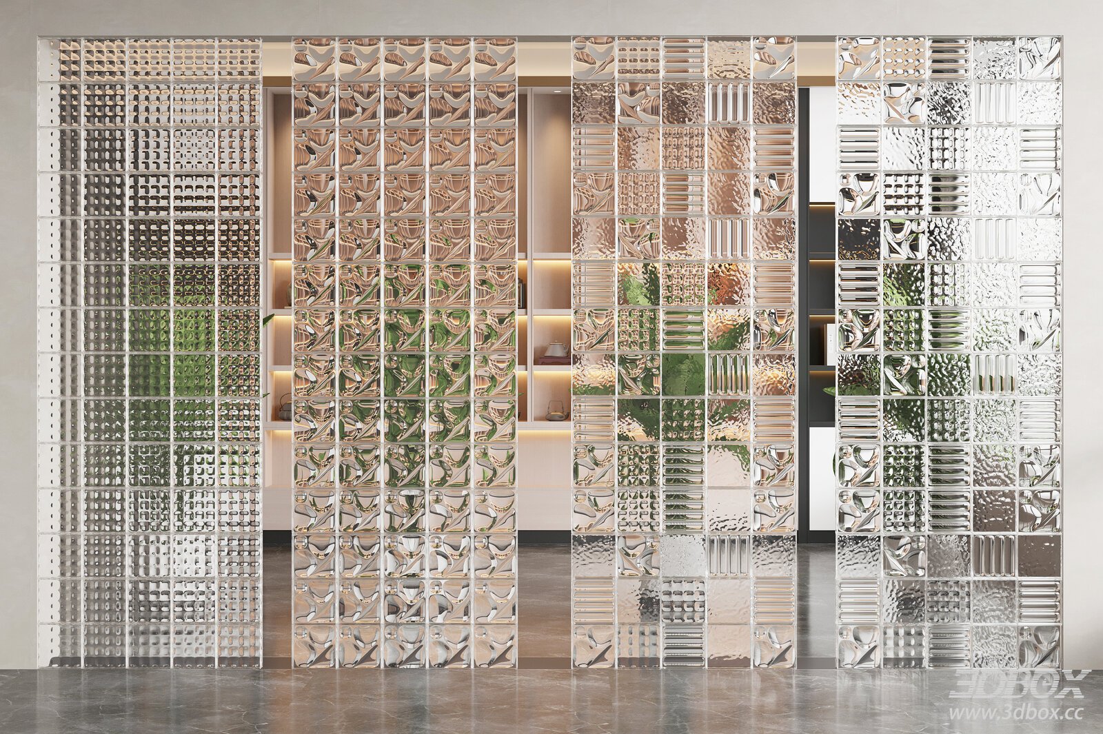 Modern Glass Room Divider 3D model - front view