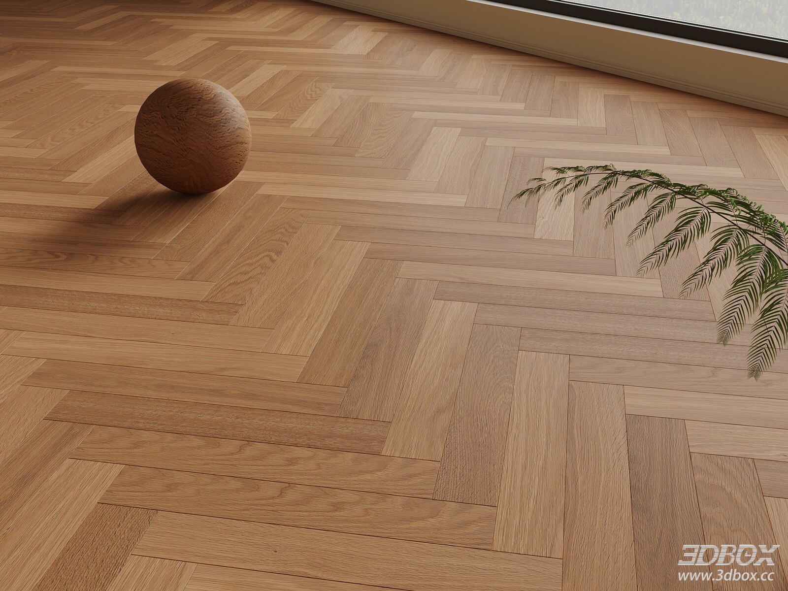 Modern Creamy Herringbone Wood Floor 3D model - front view
