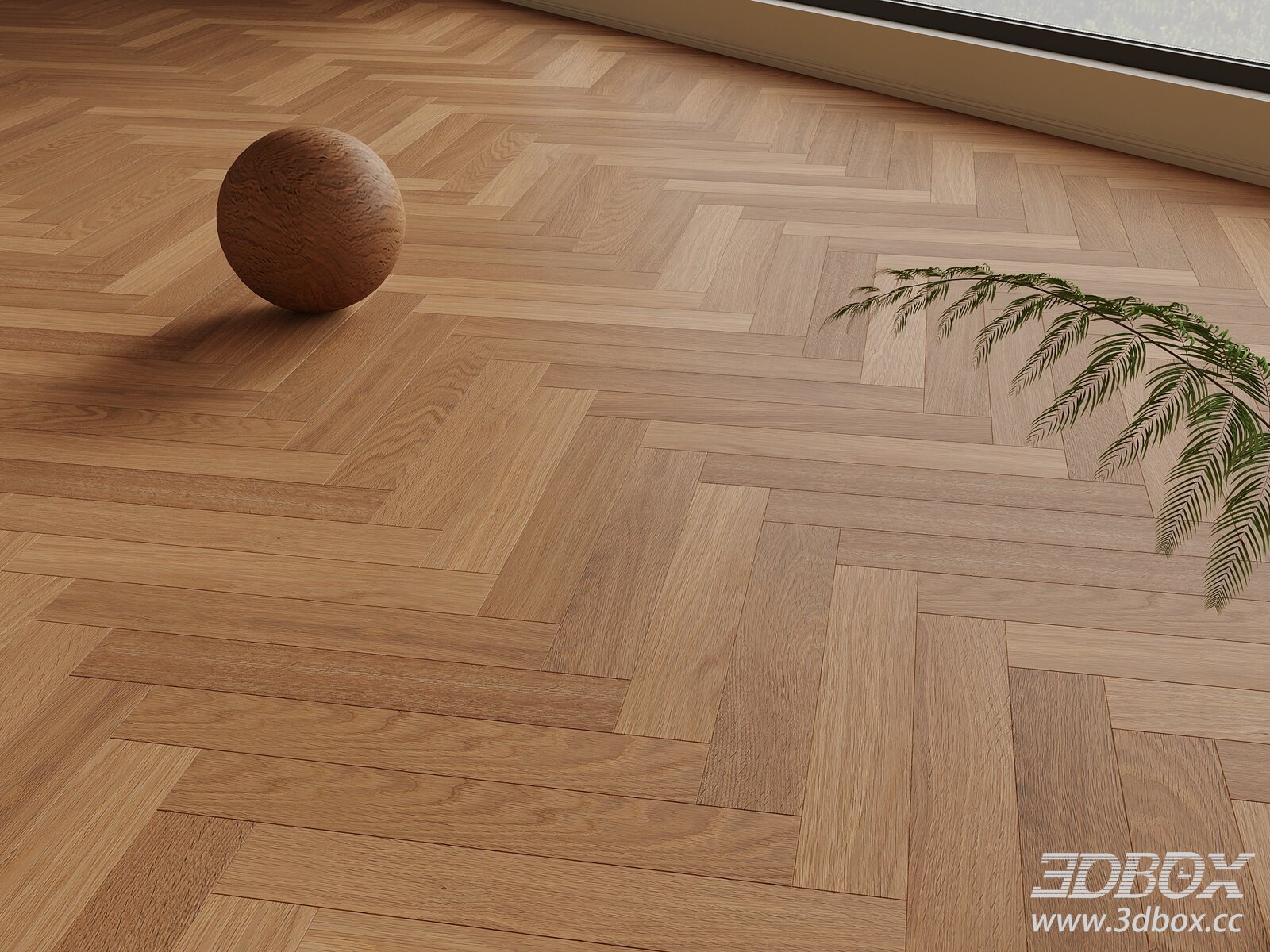 Modern Creamy Herringbone Wood Floor 3D model - thumbnail 1