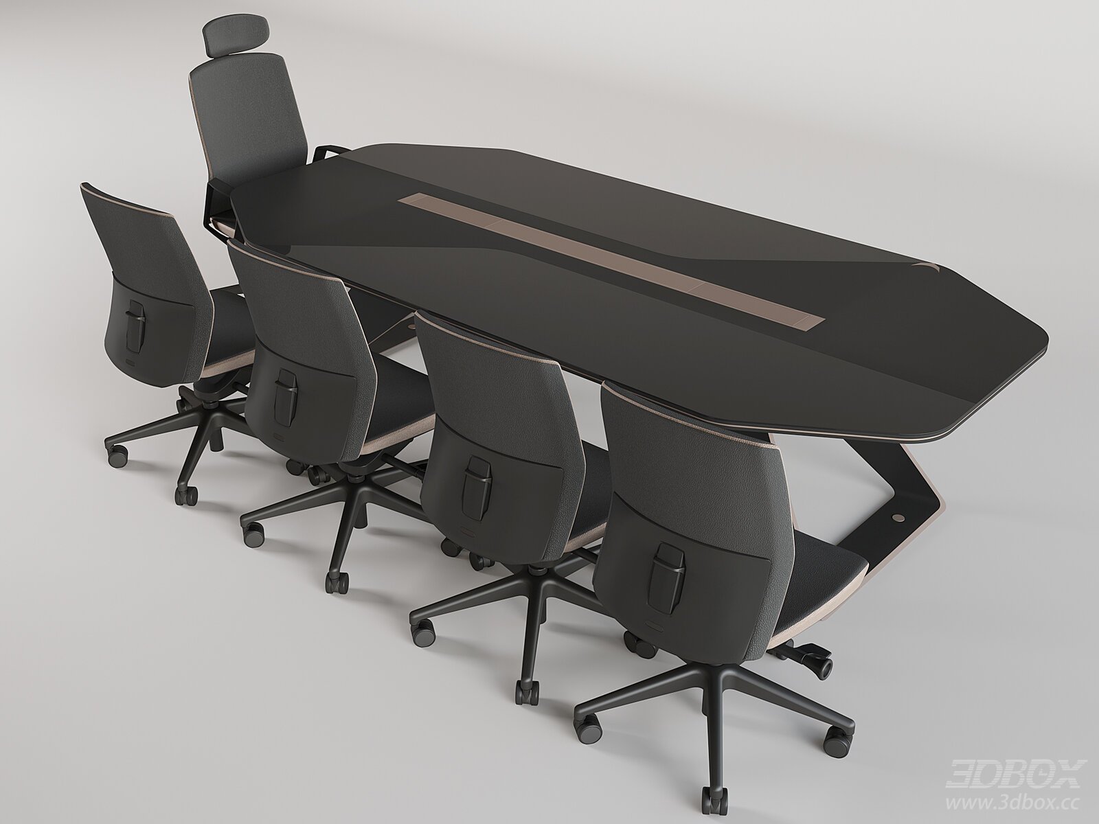 Modern Conference Table and Office Chairs 3D model - front view