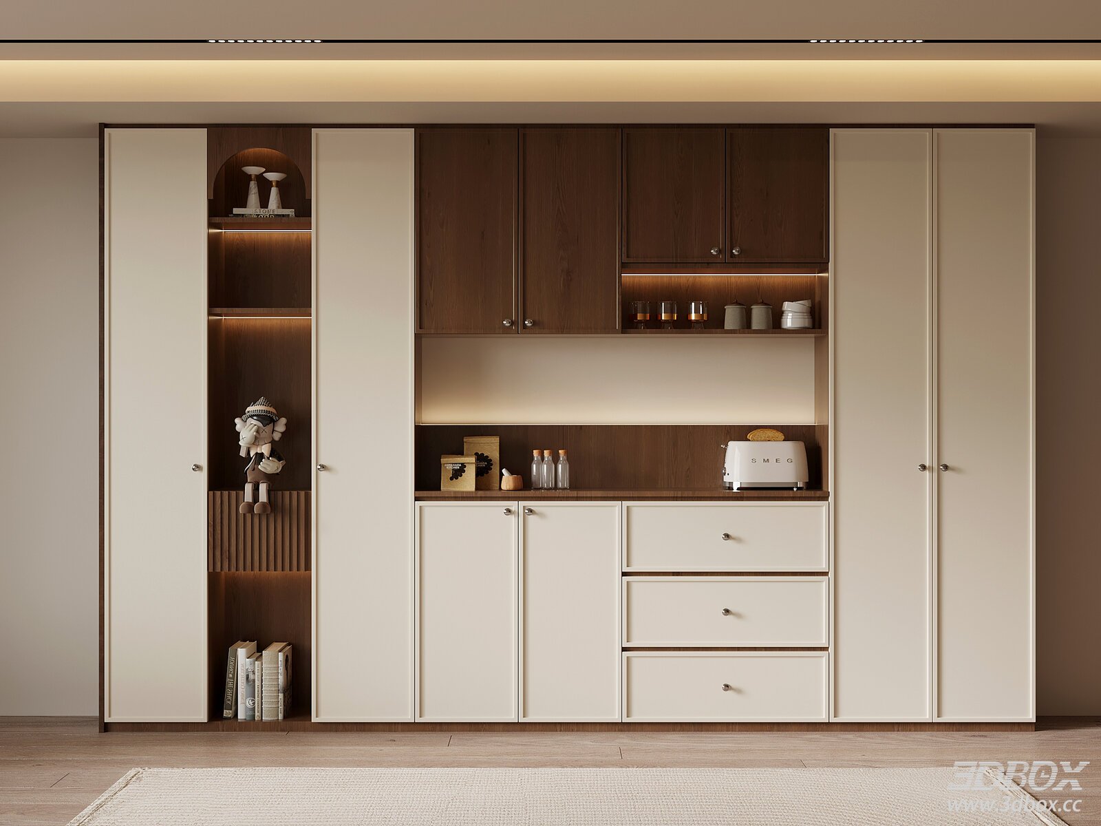 Mid - century Style Sideboard and Wine Cabinet 3D model - front view